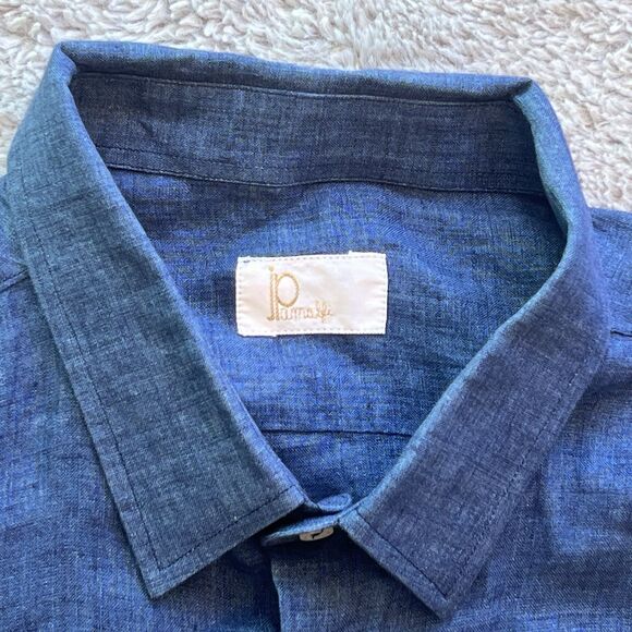 JP Amalfi Boutique Men’s 100% Linen Button Down Shirt Ink Navy Blue Made Italy - Picture 2 of 7